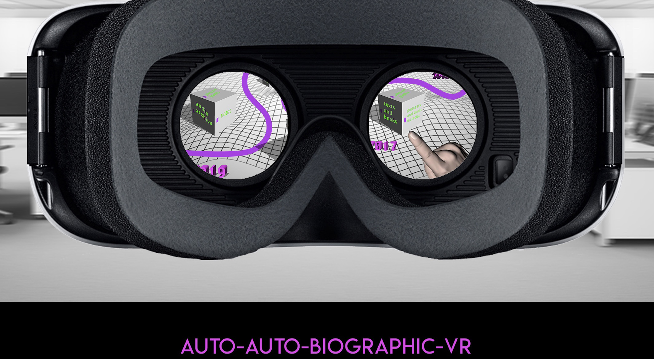 Black VR goggles on light background.
